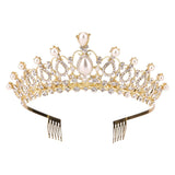 Sppry Women Tiara with Comb - Pearl Crystal Crown for Bridal Queen Princess Girls at Wedding Birthday Pageant (Gold)