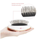 Portable Electric Ionic Hair Brush Comb Vibration massage hairbrush Mini Hair Brush Comb pettine Massager small Round comb teeth home and travel (pink)