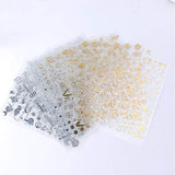 Lookathot 8Sheets Self-ahesive 3D Design Nail Art Stickers Decals Gold Silver Metallic Studs Moon Stars Geometry Pattern Manicure DIY Decoration Tools (Silver(8Sheets))