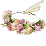 Boho Flower Crown Adjustable Flower Headband Hair Wreath Floral Headpiece Halo with Ribbon Wedding Party Festival Photos Pink by Vivivalue