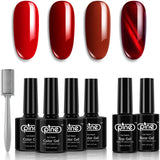 Pine Gel Nail Polish Classic Red Series Colors Cat Eye Nail Gel 7.5 ml with Base Coat Top Coat 10 ml Soak Off UV LED Cured Home Manicure Gel Polish