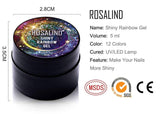 ROSALIND Glitter Gel Nail Polish Shiny Rainbow Super Glitter Set 5ml 12 Christmas Winter Colors Bright for Nail Art Design Need LED/UV Lamp Trendy Sparkle Nail Manicure Set(Without Brush)