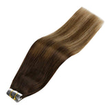 LaaVoo Tape in Human Hair Extensions Balayage Dark Brown to Medium Brown with Golden Blonde Tape in Real Hair Extensions Brown Balayage Remy Hair Extensions Tape in Extensions Brown 20pcs 50g 14”
