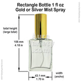 3-PIECE 1 OZ 30 ML RECTANGULAR EMPTY REFILLABLE GLASS BOTTLE WITH FINE MIST SILVER SPRAYER (Perfume Fragrance Cologne Essential Oil Atomizer)