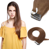 40 Pieces Rooted Tape in Hair Extensions Human Hair Straight Seamless Skin Weft Invisible Double Sided Tape 80g 12''/12inch #6 Light Brown+ 20pcs Free Tapes