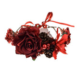 Floral Fall Burgundy Red Rose Winter Flower Crown Bridal Floral Crown Christmas Wreath Halo HC-35