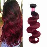 FEEL ME 1b/99j Ombre Brazilian Hair Bundles Body Wave Unprocessed Virgin Hair Extension Black to Burgundy Red Ombre Weave Human Hair Bundles(16inch)