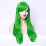 PATTNIUM Long Wavy Green Wig with Bangs Rose Net Women's Anime Cosplay Costume Halloween Party Green Wig (Style Five)