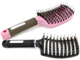 2 Pcs Boar Bristle Hair Brush Curved Vented Detangling Brush for Women and Men, Quick Blow Drying Brush Anti-frizz Styling Hair Brush for Long, Thick, Curly, Straight, Thin Hair, Wet or Dry Use