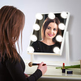 Hollywood Makeup Vanity Mirror with Lights, COSMIRROR Lighted Makeup Mirror with 9 Dimmable Bulbs and 3 Color Lighting Modes, Smart Touch Control, Plug in Light Up Mirror (White)