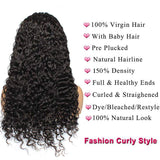 Curly Lace Front Wigs Human Hair Deep Curly Human Hair Wigs for Black Women T Part Lace Front Wigs Human Hair Pre Plucked with Baby Hair 150% Density (14 Inch)