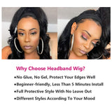 Body Wave Headband Wigs for Black Women Human Hair Wigs with Headband None Lace Front Wigs 150% Density Human Hair Body Wave Headband Wigs Natural Color (20 inches)