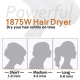 1875w Professional Tourmaline Hair Dryer,Negative Ionic Salon Hair Blow Dryer,DC Motor Light Weight Low Noise Hair Dryers with Diffuser & Concentrator,Black ETL Certified