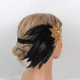 1920s Vintage Flapper Headband Great Gatsby 20s Showgirl Roaring Peacock Headpiece Sequins Black and Gold