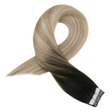 Moresoo Balayage Hair Extensions Ash Blonde Hair Extensions 18 Inch Tape in Hair Extensions Real Human Hair Black Ombre to Blonde Tape Extensions Adhesive Seamless Hair Extensions 20pcs/50g