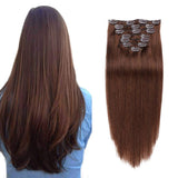 Clip in Hair Extensions Remy Human Hair for Women Straight Full Head Silky Straight Real Remi Human Hair Clip in Extensions Double Weft 100grams 8pieces Medium Brown