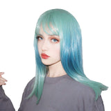 aiyaya Long Mixed Color Wigs Bangs - Natural Synthetic Hair Lolita Wig with Wig Cap for Women Cosplay and Daily Wear (Blue Green Ombre)