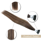 Creamily I Tip Hair Extensions Human Hair Fusion Stick Tip 16 Inch 100% Remy Hair Extensions Cold Fusion Tipped Hair Extensions for Women(#B2-6-2 Balayage Dark Brown to Golden Brown)