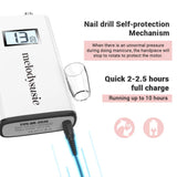 MelodySusie Professional Rechargeable 30000 rpm Nail Drill, Portable E-File with Long Life Battery, Electric Tool for Acrylic Nail Natural Extension Poly Nail Gel, High Speed, Low Heat