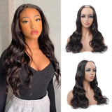 U Part Wigs Human Hair Body Wave Wig Human Hair 2"x4" Middle Part Clip In Hair Extensions Glueless Half Wigs for Black Women Natural Color (14 Inch)