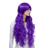 Wigood 32" Purple Long Curly Hair Wig with Side Blunt Bangs Cosplay Anime Wig for Women Halloween Purple Wigs