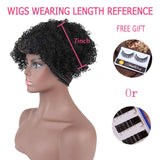 DEYNGS Short Afro Kinky Curly Wigs for Black Women, Afro Curly Wrap-wig 2 in 1 Turban Drawstring Headband Synthetic Pixie Cut Wigs for black Women (1B#)