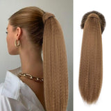 AISI BEAUTY Long Yaki Straight Ponytail Extension Kinky Synthetic Magic Paste Heat Resistant 24 Inches Ponytail Clip In Hairpiece for Black Women(27#)