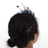 Raw Crystal Quartz Crown Crossed Clear Crystal Headband Tiara Handmade (Blue Raw Crystal with Star)