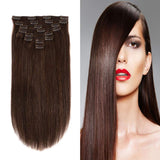 Clip in Hair Extensions Real Human Hair Double Weft 16" Dark Brown Clip on Hair Full Head Brazilian Virgin Soft Silky Straight Remy Hair Extensions 8Pcs 20 Clips/Lot 120g
