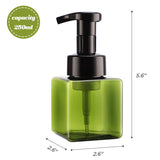 Foaming Shampoo Dispenser, Suream 4 Pack 8.45oz/250ml Green Plastic Refillable Hand Pump Bottle for Lotion, Soap, Conditioner, Empty Square Container for Bathroom Body Wash, Kitchen Sink and Travel