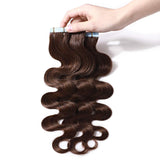SEGO Brown Tape In Hair Extensions Human Hair Natural Remy Hair Extensions Tape In Real Hair Extensions Wavy Body Wave 20 Pieces Medium Brown 14 Inch (40 Gram)