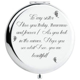 Fnbgl Sister Gifts from Sister Brother, Sisters Birthday Gift Ideas, Silver Compact Mirror with Treasured Message for Mother's Day, Birthday's, Christmas, Graduation and Special Celebration