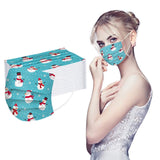 Disposable Safety Face_Mask for Adults with Christmas Print 3-ply Breathable Dust Protection with Elastic Earloop for Office Travel Indoors and Outdoors (50PC, Blue snowman)