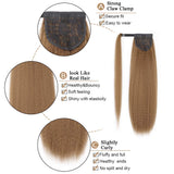 AISI BEAUTY Long Yaki Straight Ponytail Extension Kinky Synthetic Magic Paste Heat Resistant 24 Inches Ponytail Clip In Hairpiece for Black Women(27#)