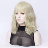 Qaccf Short Wavy Shoulder Length Women Full Bang Heat Resistant Wig (Blond)