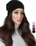 Hair Cover for Sleeping, Satin Sleep Cap Beanies Hat with Slouch Adjustable Stay on Silk Lined for Men and Women Warm in Cold Winter Night Surgical Hats Protecting Hair -BLACK