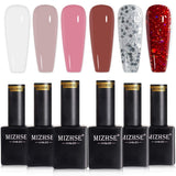 MIZHSE Nail Gel Polish Kit 15ml x 6 Colors Gel Nails Neon Gel Polish Starter Set Soak Off UV LED Gel