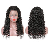 Jolibabe Hair Deep Wave Human Hair Lace Front Wigs Brazilian Virgin Curly Wave Human Hair Wigs Pre-Plucked 150% Density 100% Unprocessed Wig Natural Color for Black Women(14 Inch)