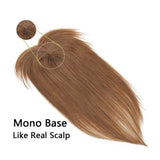 100% Real Human Hair Topper with Bangs Mono Base Crown Topper Hair Piece Clip in on Hair Toppers Straight Middle Part Top Hairpiece for Women with Hair Loss Thinning Hair 12 Inch 6# Light Brown