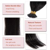 100 Strands/Pack I Tip Remy Human Hair Extensions Pre Bonded Keratin Stick In Hair Extensions Cold Fusion Hair Piece For Women Long Straight #1 Jet Black 22'' 50g