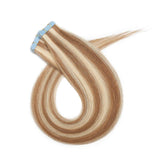 20 PCS Rooted Tape In Hair Extensions Human Hair Invisible Seamless Skin Weft Long Straight Highlight Double Side Tape Hair Extensions For Women (20'',50g/20pcs,#12P613 Golden Brown&Bleach Blonde)