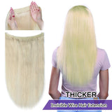 SEGO Invisible Secret Double Wire Hair Extensions Human Hair Translucent Fish Line Hidden String Crown Hair Extensions with Miracle Headband Hairpieces #60 Platinum Blonde 20 inches 110g