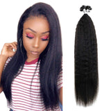 Runature Stick Tip Hair Extensions 22 Inches ITip Human Hair Off Black Hair Extensions 50g Kinky Straight Prebonded Hair Extensions Hot Fusion