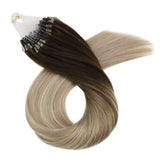 Ugeat Microbead Hair Extension Remy Hair 22inch Micro Loop Hair Extensions Human Hair 50Gram/50Strands Cold Fusion Hair Extensions Micro Beads Balayage Color #4/18/22 Brown with Blonde