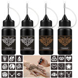 Comdoit Temporary Tattoo Kit Jagua Gel Tattoos 4 Bottles Brown/Black (2oz) Semi-Permanent Tattoos Freehand Ink DIY Fake Freckles Tattoos 35 Pcs Free Tattoo Stickers Stencils for Women Kids Men