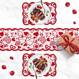 Valentine's Day Decorations Table Runner & Placemats,Set of 5 PCS | 1PC Red Lace Love