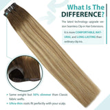 Moresoo Seamless Clip in Hair Extensions 14inch Balayage Real Hair Extensions Clip in Human Hair #3/8/22 Brown with Medium Blonde Clip in Extensions Silky Straight 7pcs 100g