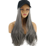 BERON Womens Baseball Cap with Long Curly Wavy Hair Synthetic Party Halloween Hat Wigs (Milk Grey 2)