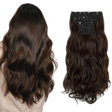 FIRSTLIKE Thick Hair Extensions 4pcs Per Set Curly Wavy Clip In On Hair Extensions 24" Curly Wavy Long Hair Extension Soft Silky Hairpieces for Women (280 Gram, Medium Brown)