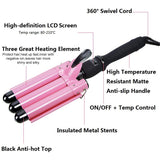 3 Barrel Curling Iron Hair Wand Temperature Adjustable with LCD Temp Display- 1 Inch Ceramic Tourmaline Hair Cr-imper Portable Hair Waver Fast Heating (Pink) (LCD Display)